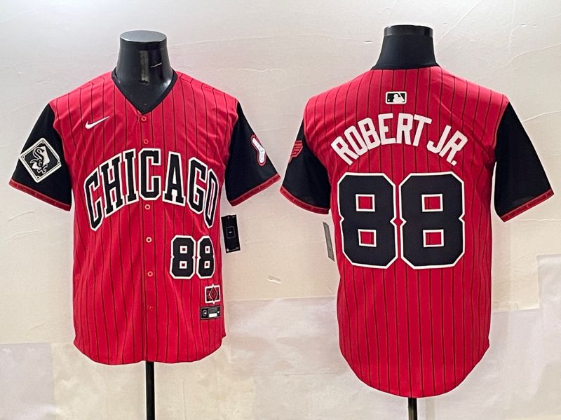 Men Chicago White Sox #88 Robert jr Red Stripe Joint Name 2025 Nike MLB Jersey style 4